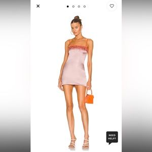 Danielle Guizio Beaded Mini Dress in Satin Pink